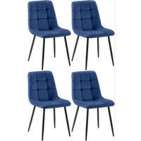 STUHL 4er Set Samt Blau - Blau/Schwarz, Textil/Metall (45/84/55cm) - CLP
