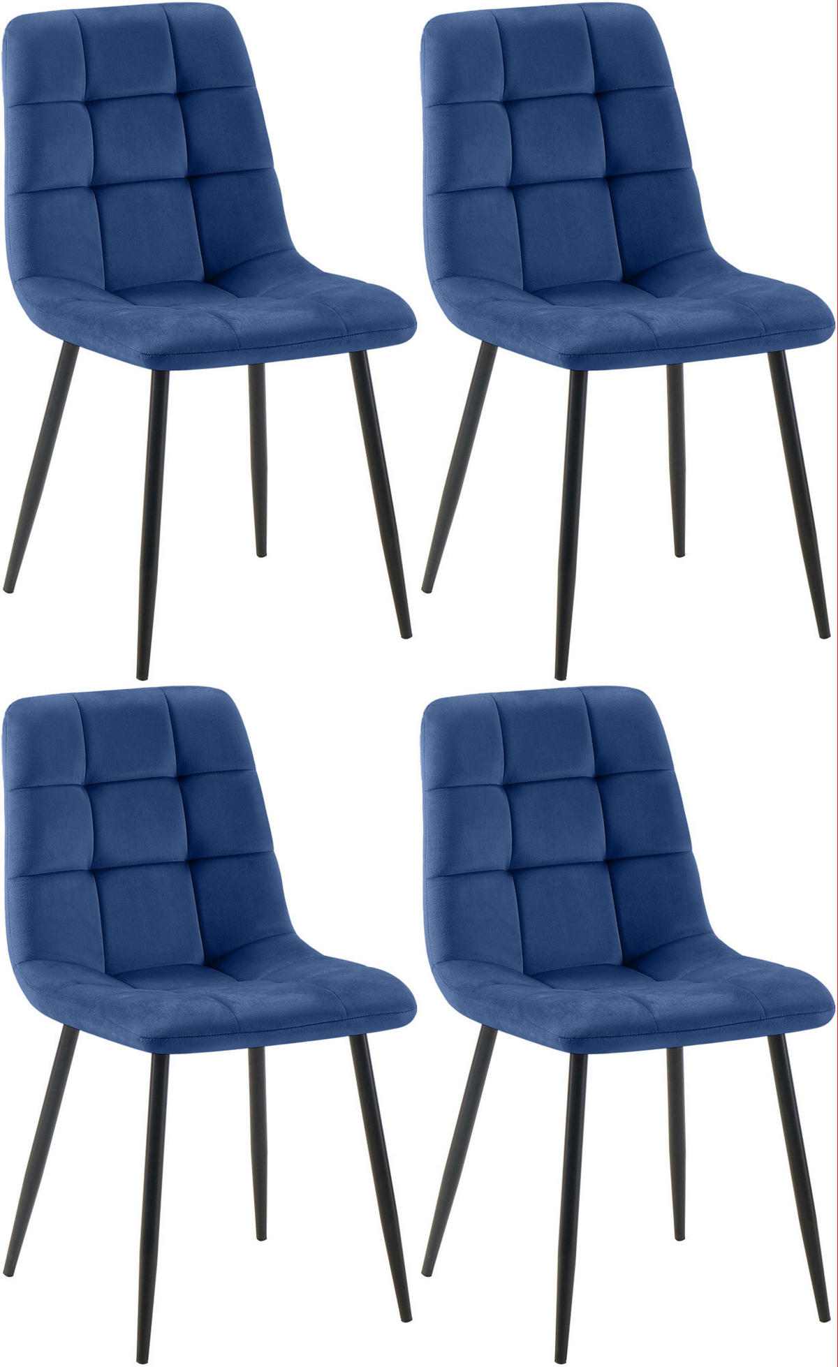 STUHL 4er Set Samt Blau - Blau/Schwarz, Textil/Metall (45/84/55cm) - CLP