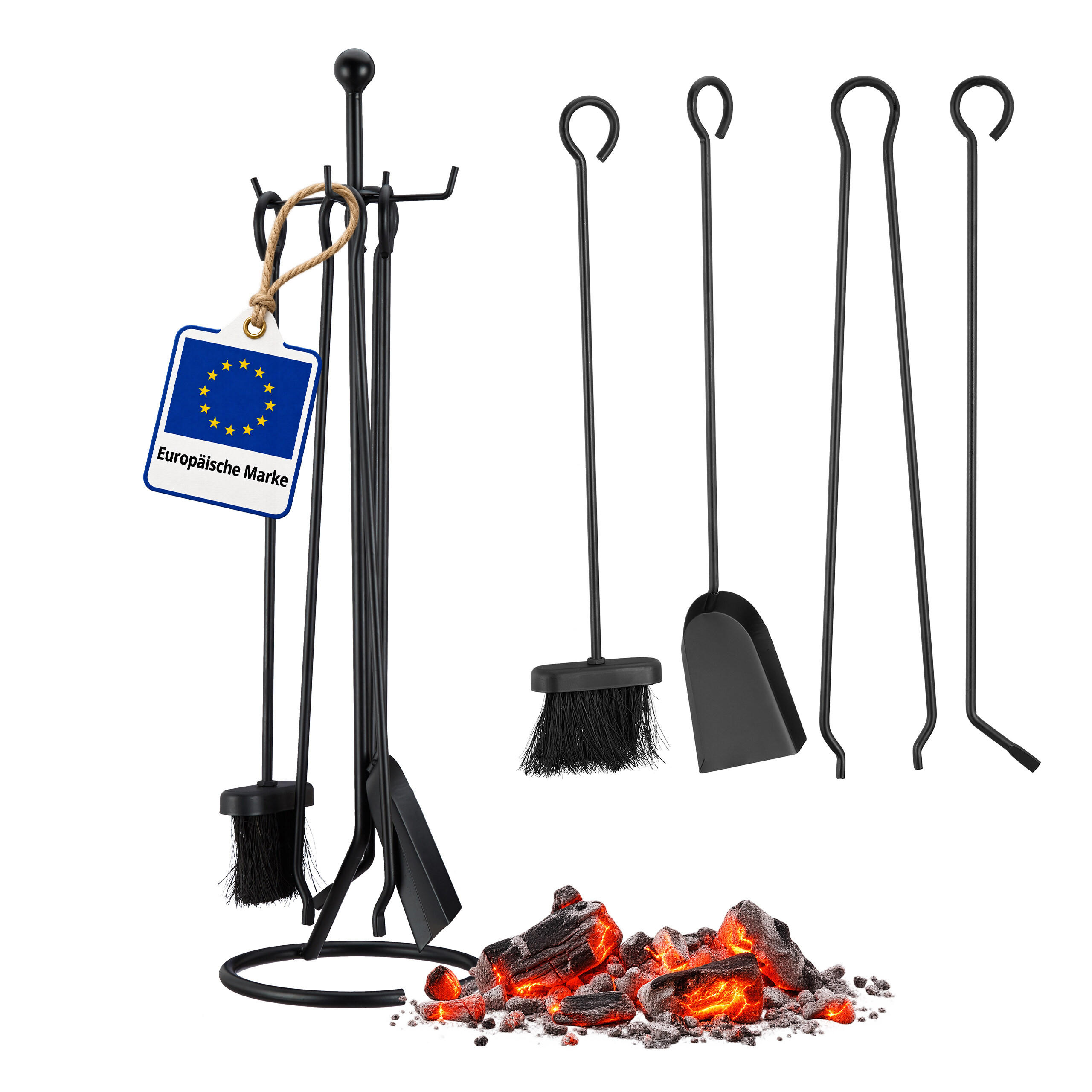 KAMINSKI PRIBOR Crna 5-dijelni čelik 68x20x20 cm - crna, metal (20/68/20cm) - Relaxdays