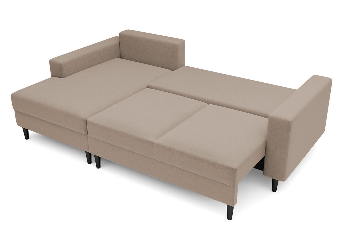 ECKSOFA Nalika Dunkelbeige Velours - Schwarz/Mokka, Holz/Textil (230/143cm) - Selsey