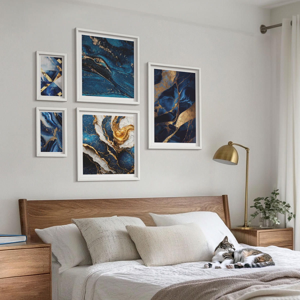 WANDBILDER 5er-Set - 50x50 cm & 20x30 cm & 40x60 cm Weißer Rahmen - Abstrakte, elegante Muster - Weiß, Kunststoff (40/60cm) - ArtPrintCave