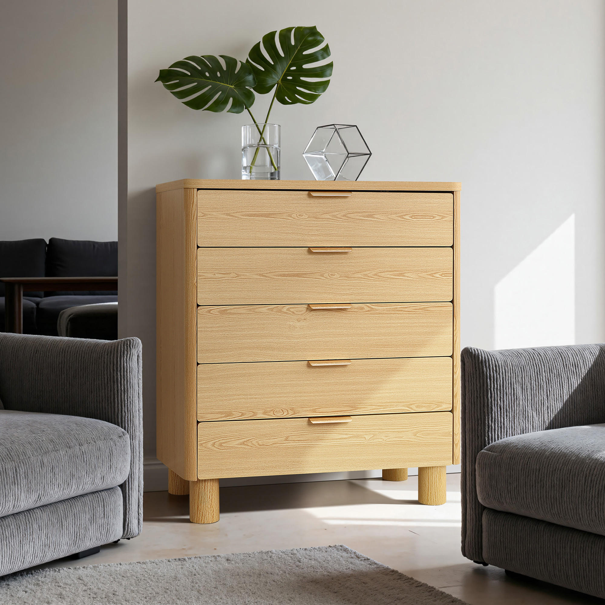 KOMMODE Modern mit 5 Schubladen, Holz | B80 x T40 x H95 cm - Gelb/Hellgelb, Holz (40/95/80cm) - Hometopia