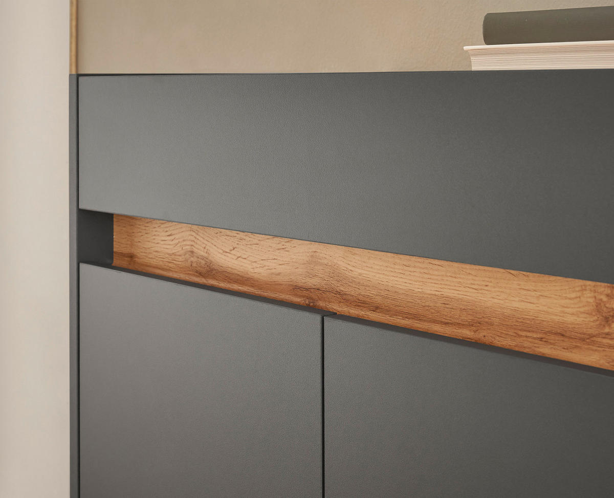 FLURKOMMODE grau matt, Eiche Wotan 80 cm, Schuhschrank mit Schubkästen - Silberfarben/Eiche Wotan, Holzwerkstoff/Kunststoff (80/70/40cm) - Furn.Design