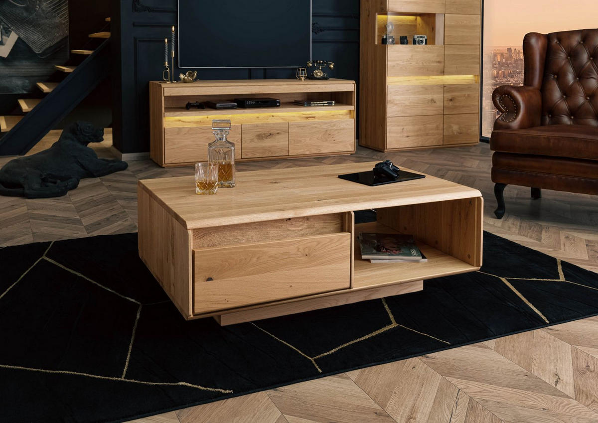 COUCHTISCH Wildeiche 110x70x40 natur geölt CARDIFF #160 - Braun, Holz (110/70/40cm) - Massivmoebel24