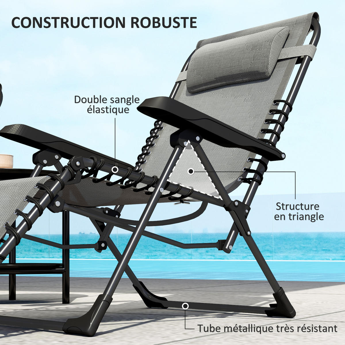 SONNENLIEGE 2er-Set DE-15656 5-fach verstellbar, klappbar Grau - Grau, Metall (65/112/90cm) - ComfortXL