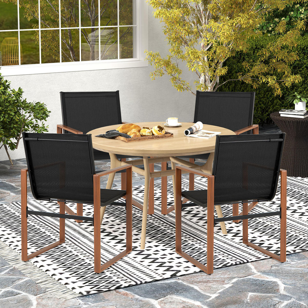 TERRASSENSTUHL Schwarz(2er-Set) - Schwarz, Metall (55.5/86/59cm) - COSTWAY
