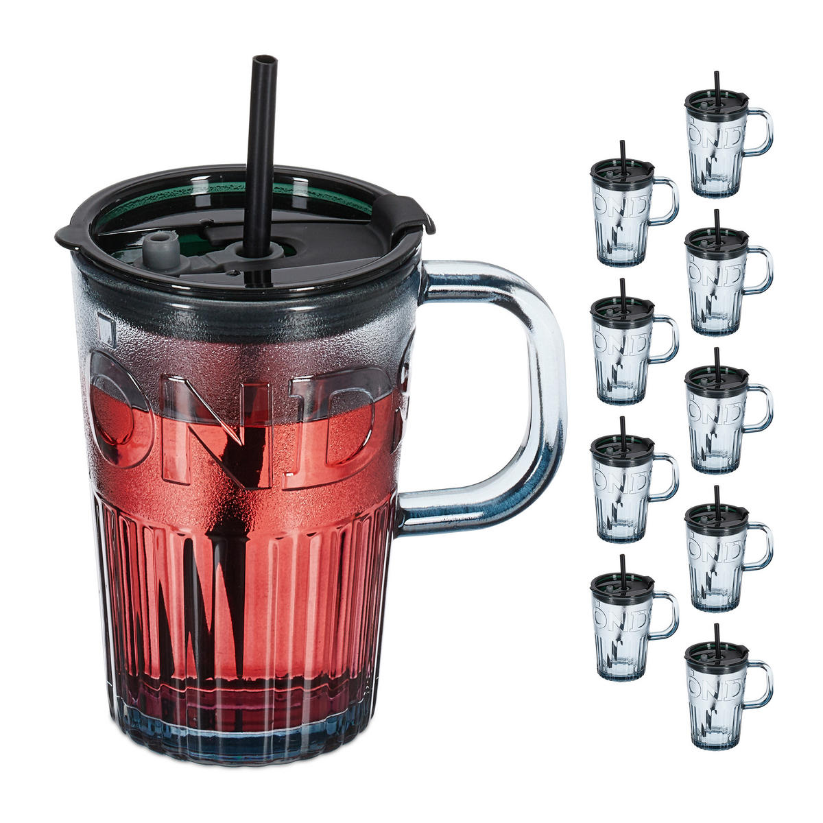 10XTRINKGLÄSER - Grau, Glas/Kunststoff - Relaxdays