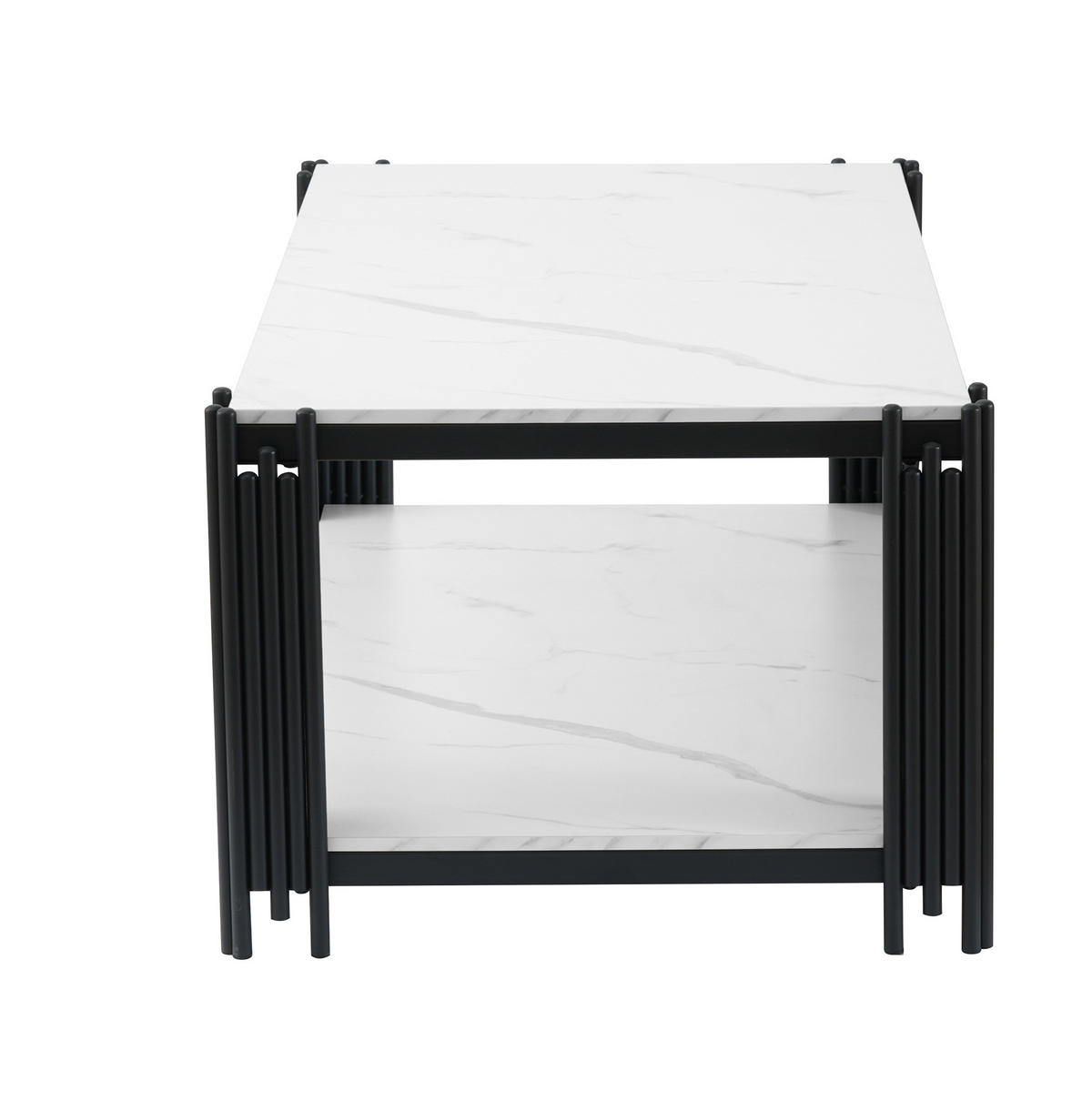 COUCHTISCH aus MDF 114x63x46 cm und Metall Weiß-Schwarz mit Marmoroptik und 2 Ablagen - Weiß, Holzwerkstoff (114/63.5/46.3cm) - IVMEU