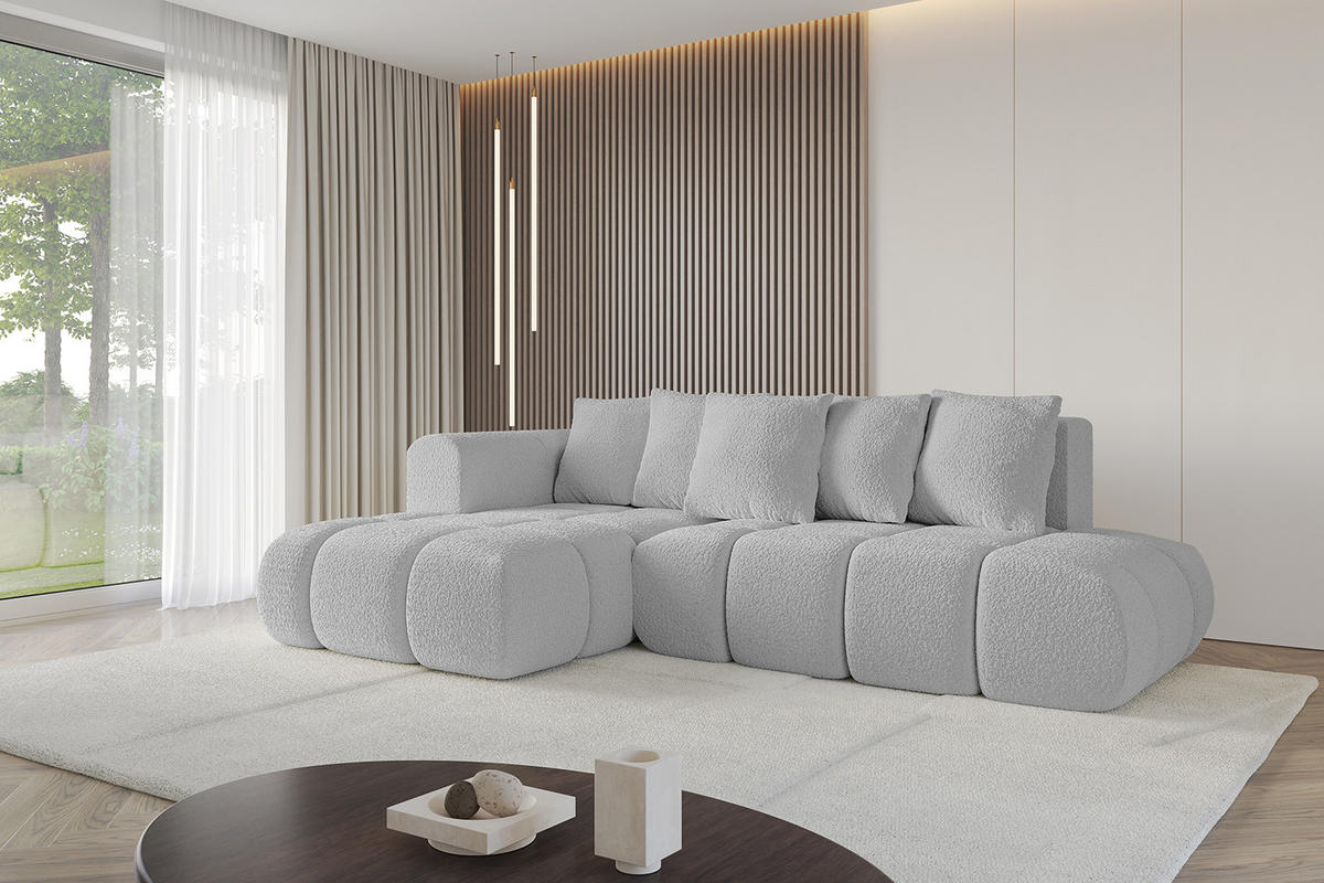 ECKSOFA Ottomane Links CLOUD-L-v1 289x180x40 Hellgrau Bouclé - Hellgrau, Holzwerkstoff/Kunststoff (180/289cm) - ALTDECOR
