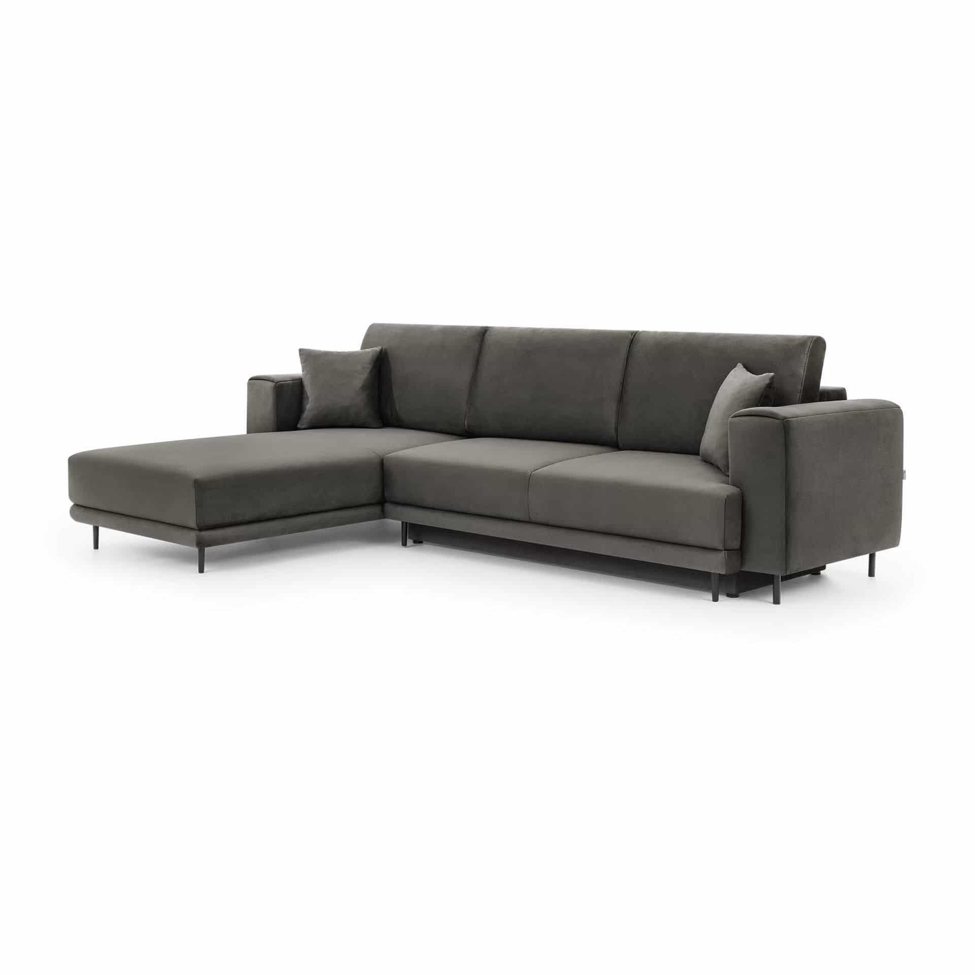 ECKSOFA mit Schlaffunktion und Bettkasten, Loco-Stoff - Schwarz/Grau, Textil/Metall (289/190cm) - Eltap