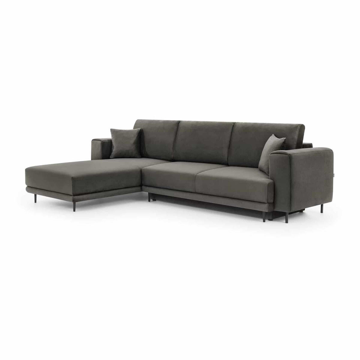 ECKSOFA mit Schlaffunktion und Bettkasten, Loco-Stoff - Schwarz/Grau, Textil/Metall (289/190cm) - Eltap