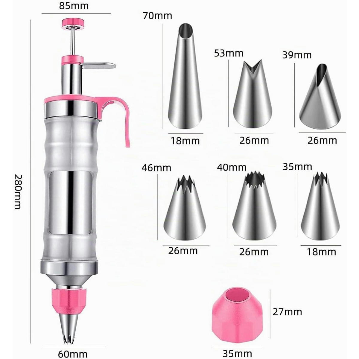 GARNIERSPRITZE Edelstahl mit 6 Spritztüllen Rosa - Rosa, Kunststoff (8.5/6/28cm)