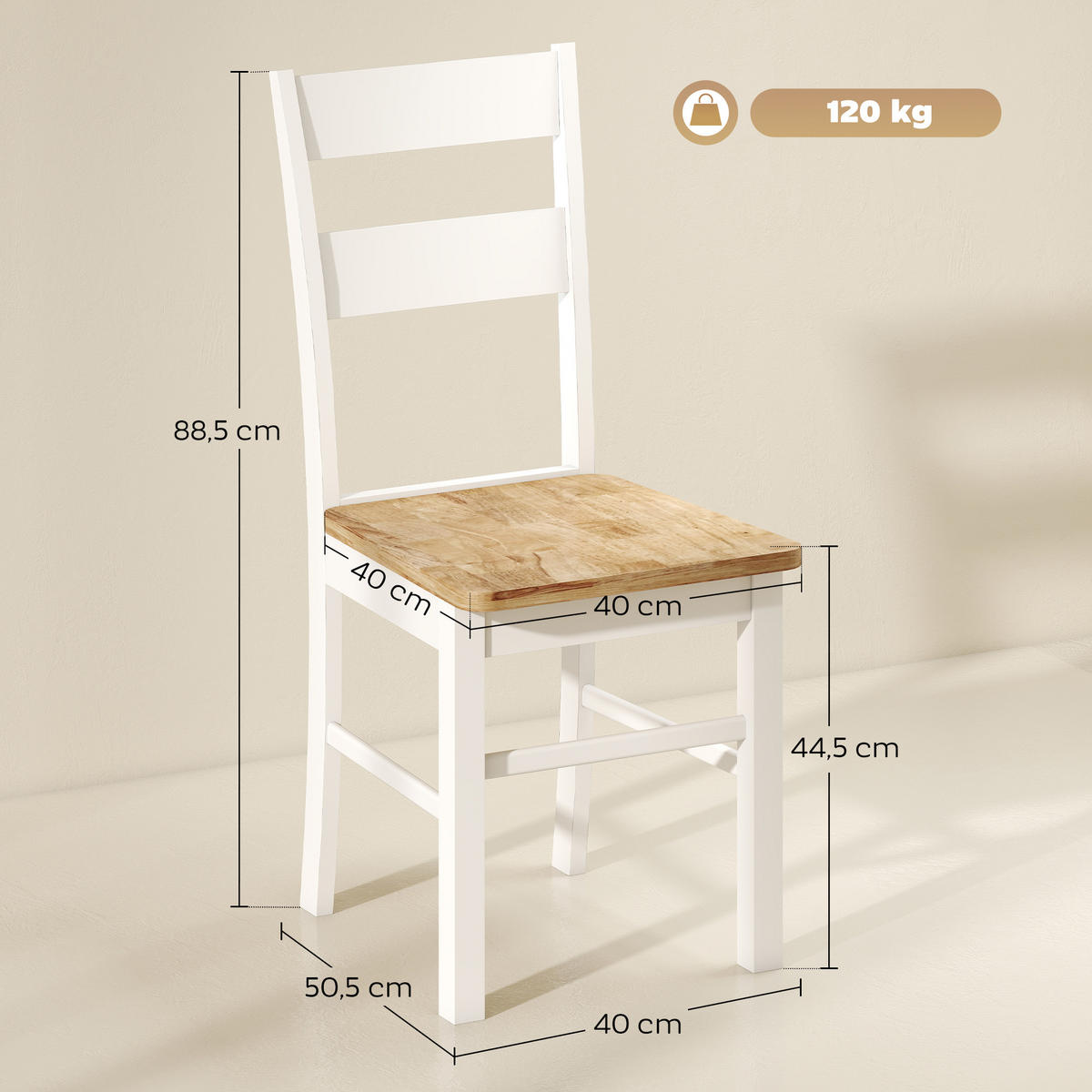 ESSZIMMERSTÜHLE 2er Set Gummiholz Eiche - Eichefarben/Weiß, Holz (40/88.5/50.5cm) - HOMCOM