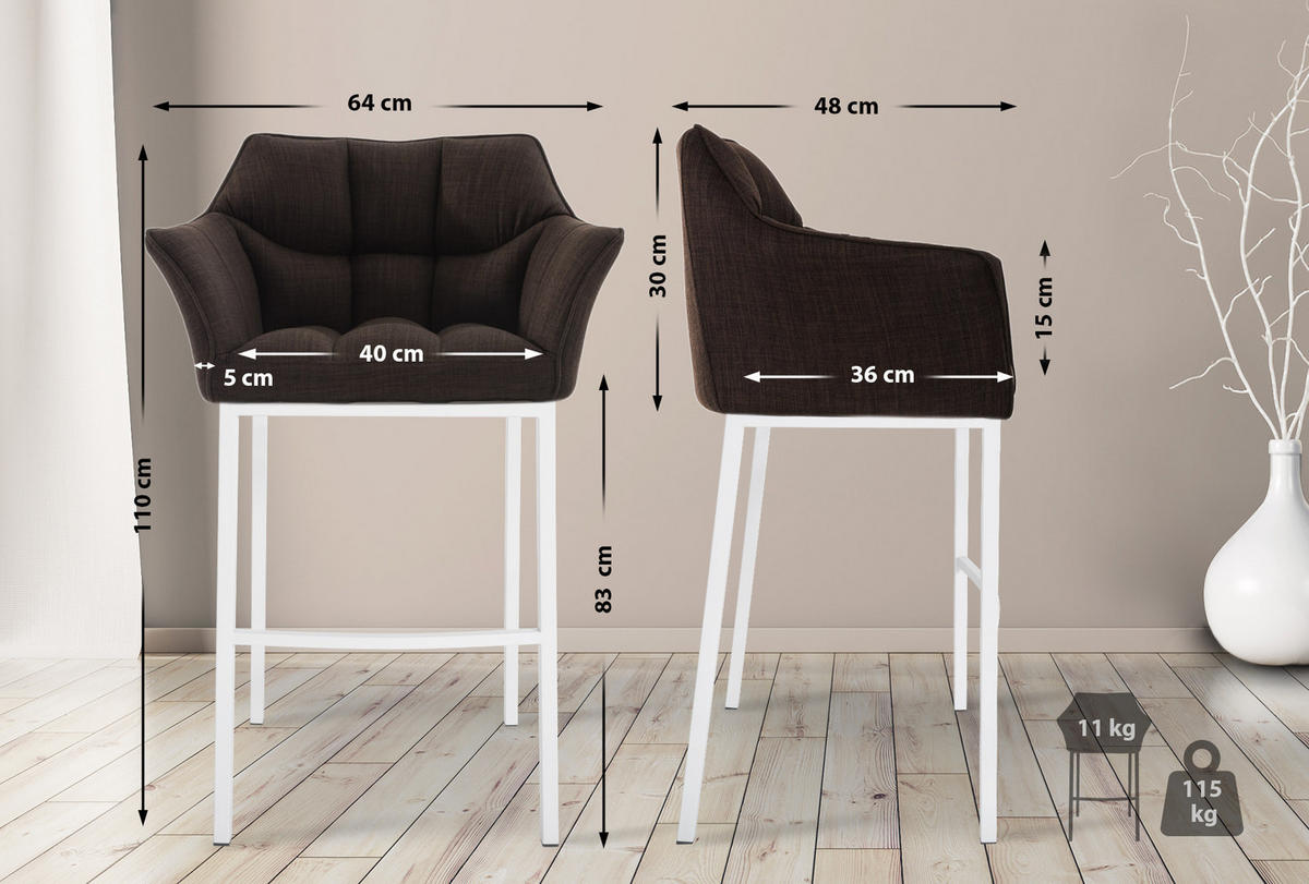 BARHOCKER 2er Set Stoff Braun - Weiß/Braun, Textil/Metall (64/110/48cm) - CLP