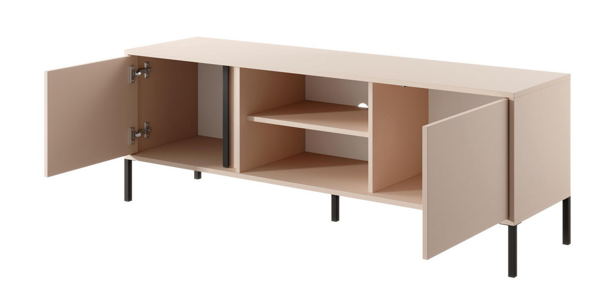 LOWBOARD Piemontesia 2T Beige 153,1/53,4/39,5 cm – mit Push-to-Open-Funktion - Beige/Schwarz, Holzwerkstoff/Metall (153.1/53.4/39.5cm) - AX Living