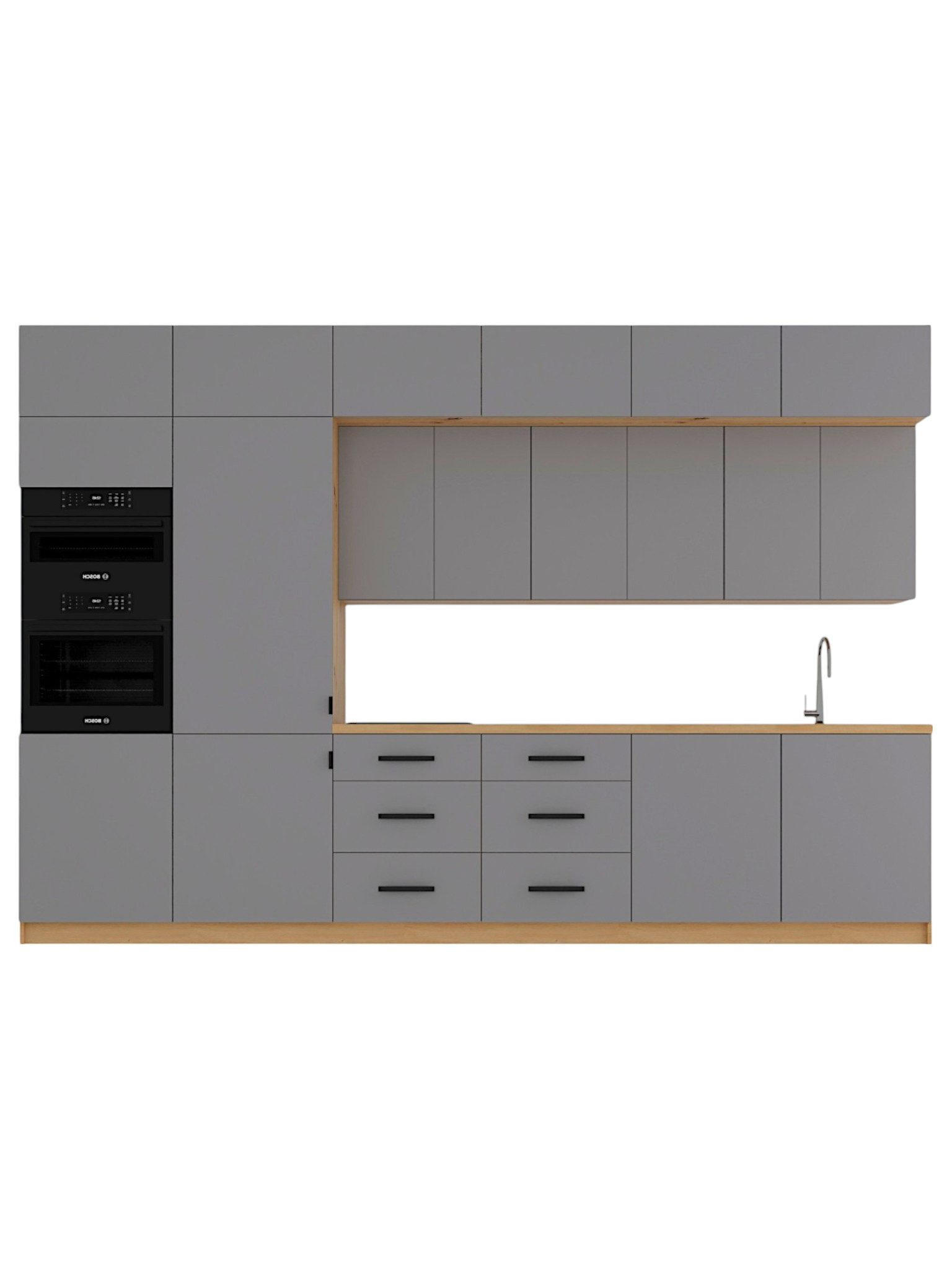 KÜCHENZEILE 360 cm - Nexa K72-G360-L - in Beige / Matt - Beige/Schwarz, Holz/Metall (360/212/58cm) - ROYAL24_MARKT