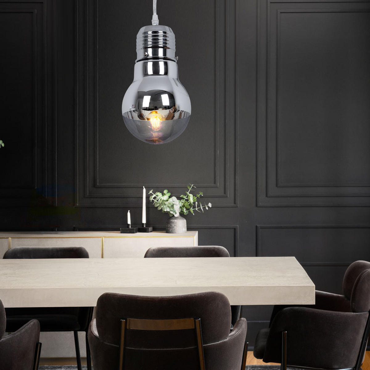 HÄNGELEUCHTE Glas Chrom Silber - Silberfarben, Glas (15/15/120cm) - Brilliant