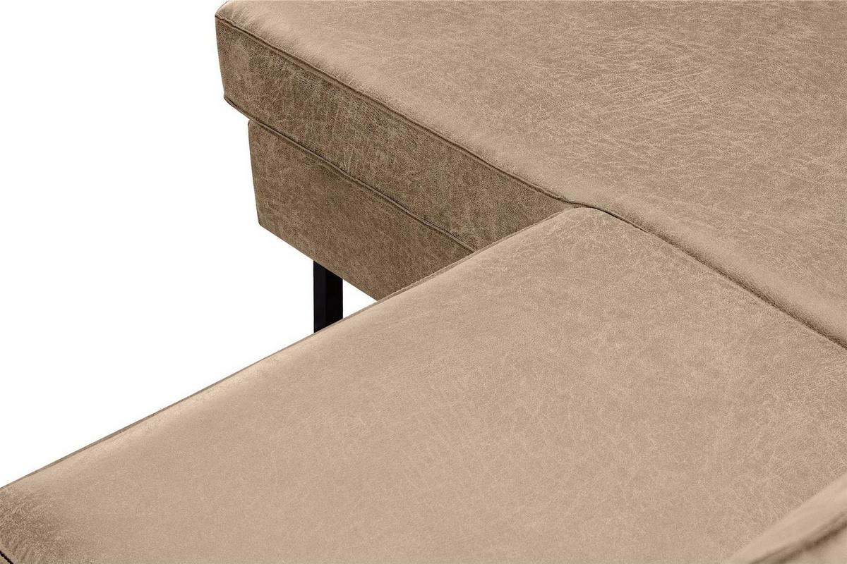 ECKSOFA-LINKS INVIA mit Armlehnen vintage, Lederoptik-Stoff, beige - Beige/Schwarz, Textil (234/160cm) - KONSIMO®