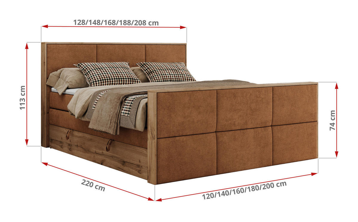 BOXSPRINGBETT ALBERO 2 KING DUO 120/200 Orange Strukture - H3 - Orange, Holz/Textil (120/200cm) - MKS