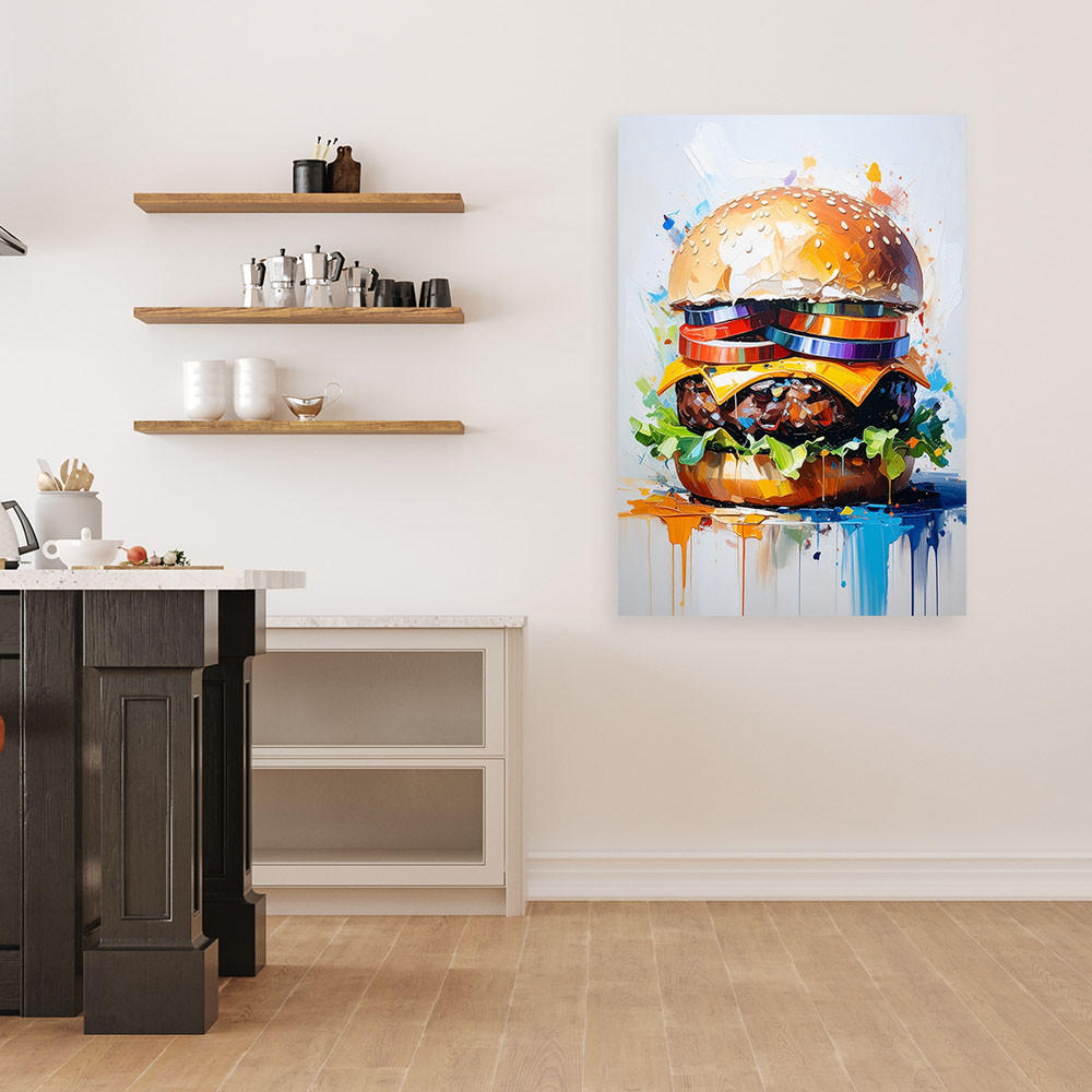 LEINWANDBILD Hamburger Essen 80x120cm - Multicolor, Textil (80/120cm) - Feeby