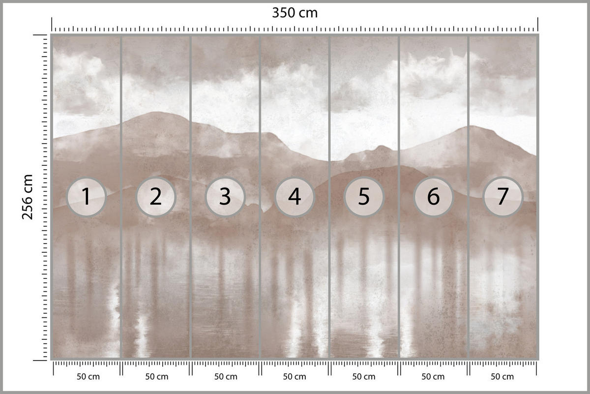 FOTOTAPETE für Schlafzimmer Beige Berglandschaft Nebelwald Vintage 350x256 - Beige/Braun, Papier (350/256cm) - Muralo