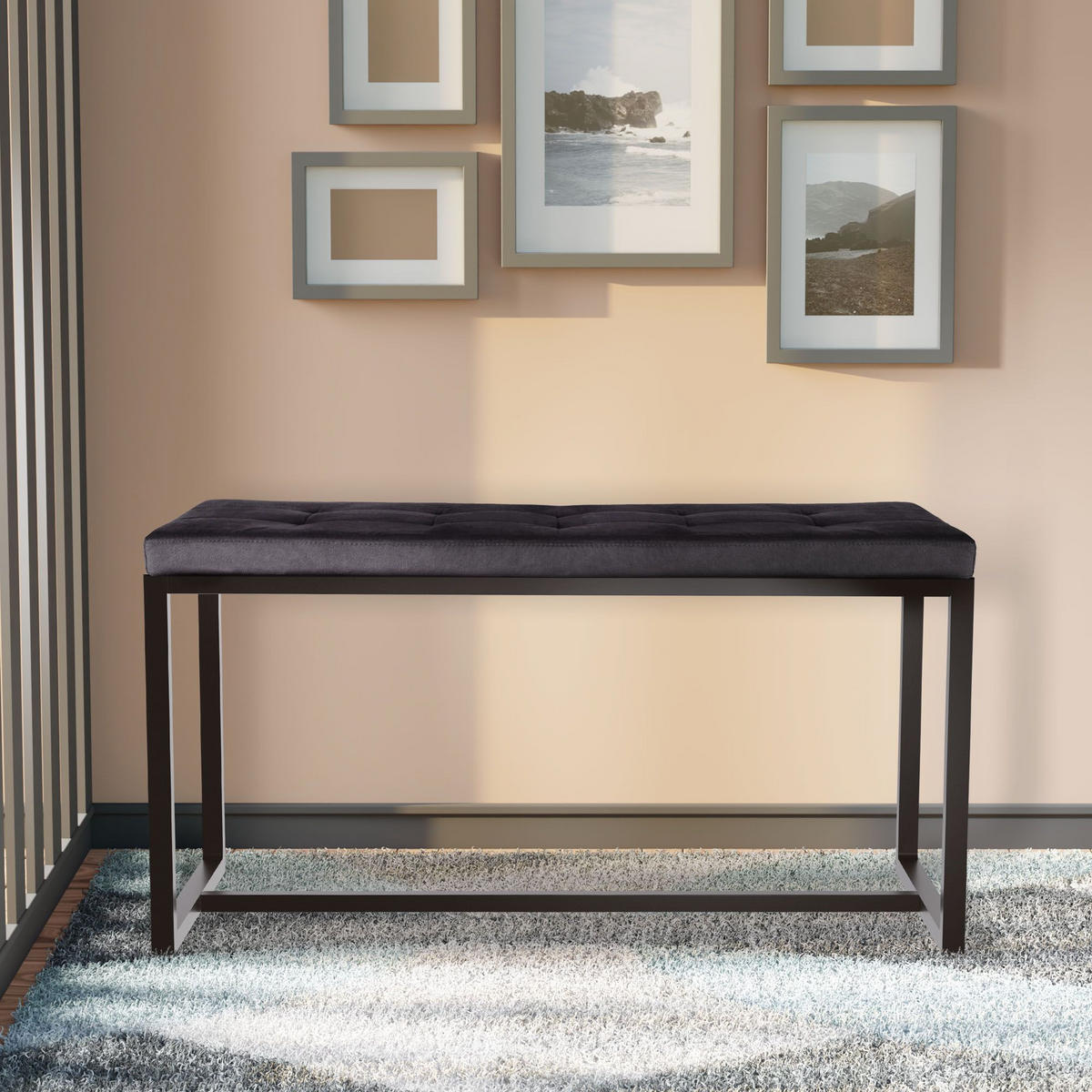 SITZBANK 100/40 cm Samt schwarz - Schwarz, Textil/Metall (100/48/40cm) - CLP
