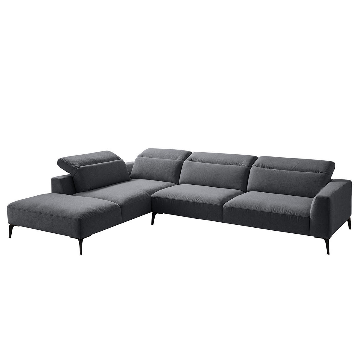 ECKSOFA mit Ottomane - Schwarz/Grau, Textil/Metall (325/238cm) - home24