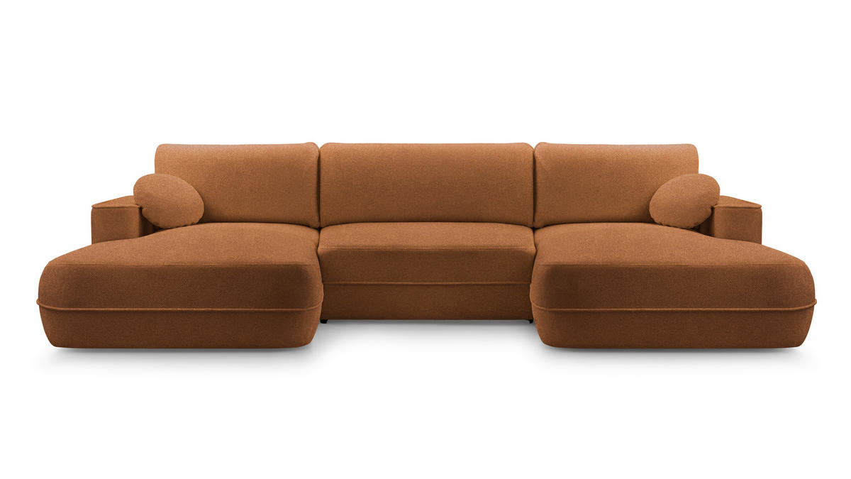 WOHNLANDSCHAFT Peoni Kupfer 364/168/87 cm mit Schlaffunktion - Schwarz/Orange, Kunststoff/Textil (364/87/168cm) - AX Living