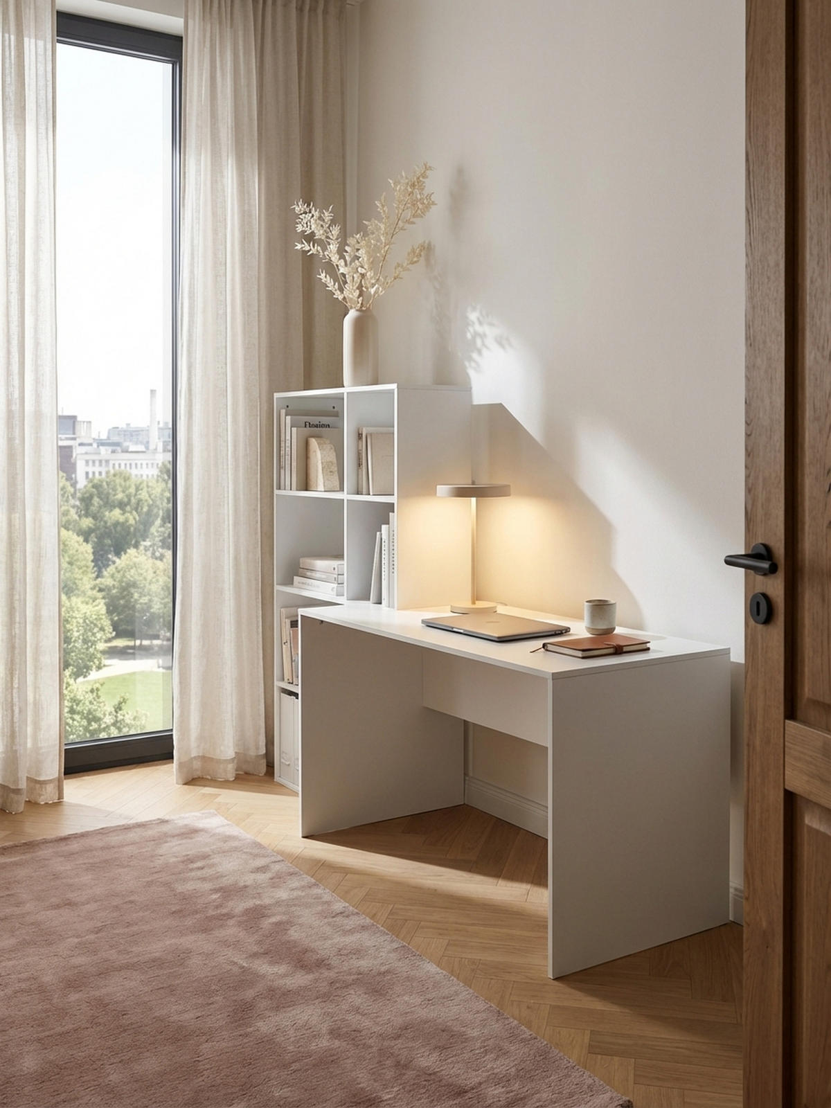 SCHREIBTISCH – mit Regal, groß, puristisches Design, Melaminharzbeschichtung - Weiß, Holz (59/170/144cm) - KADIMA DESIGN