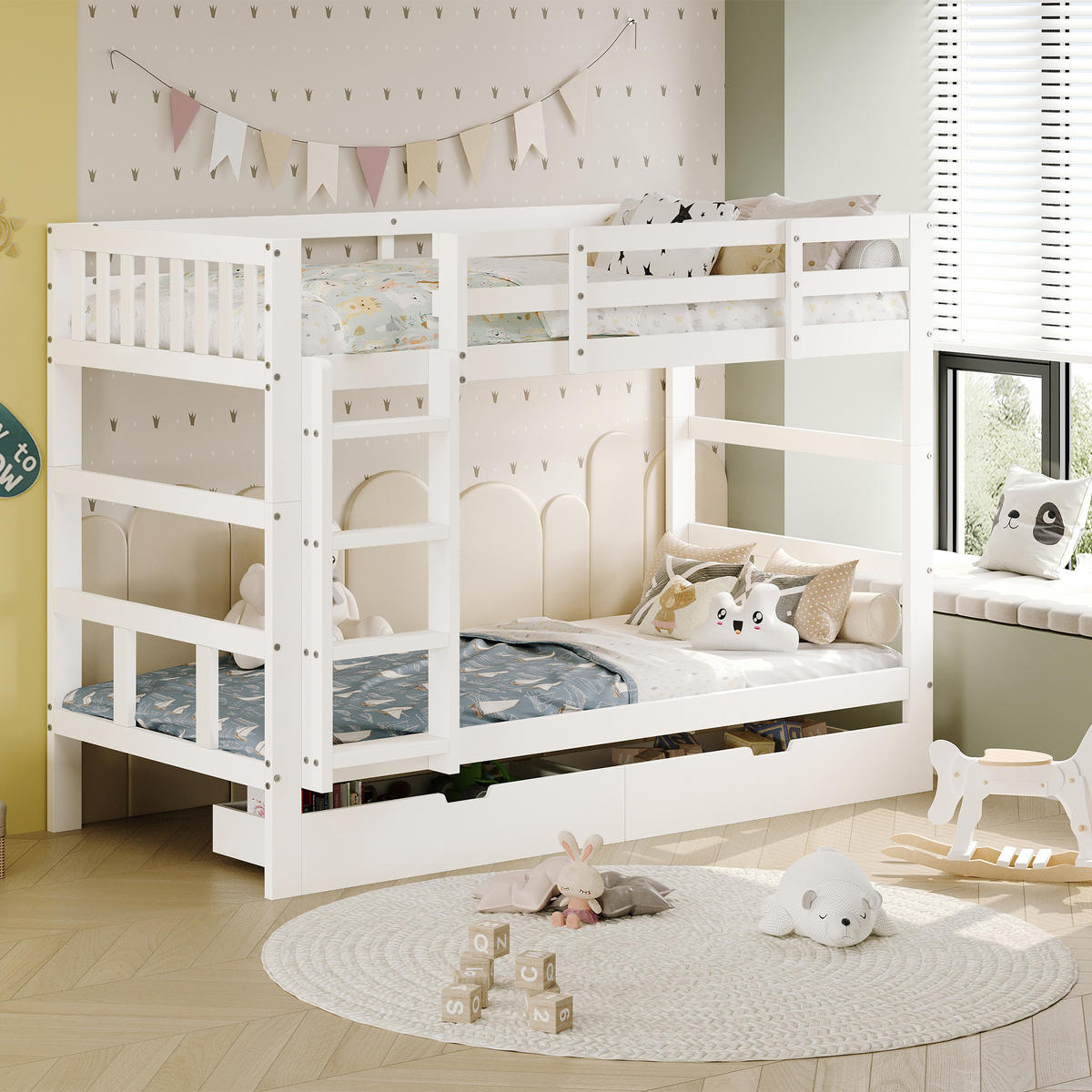 ETAGENBETT 90x200 cm, Schubladen, Weiß - Weiß, Holz