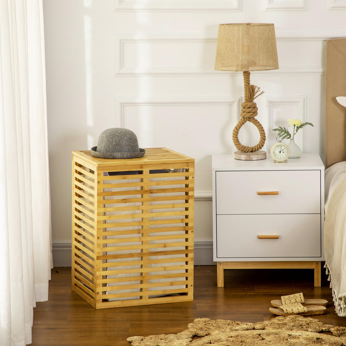 WÄSCHEKORB Bambus Polyester Naturholz - Naturfarben, Holzwerkstoff (37/62.5/44cm) - HOMCOM