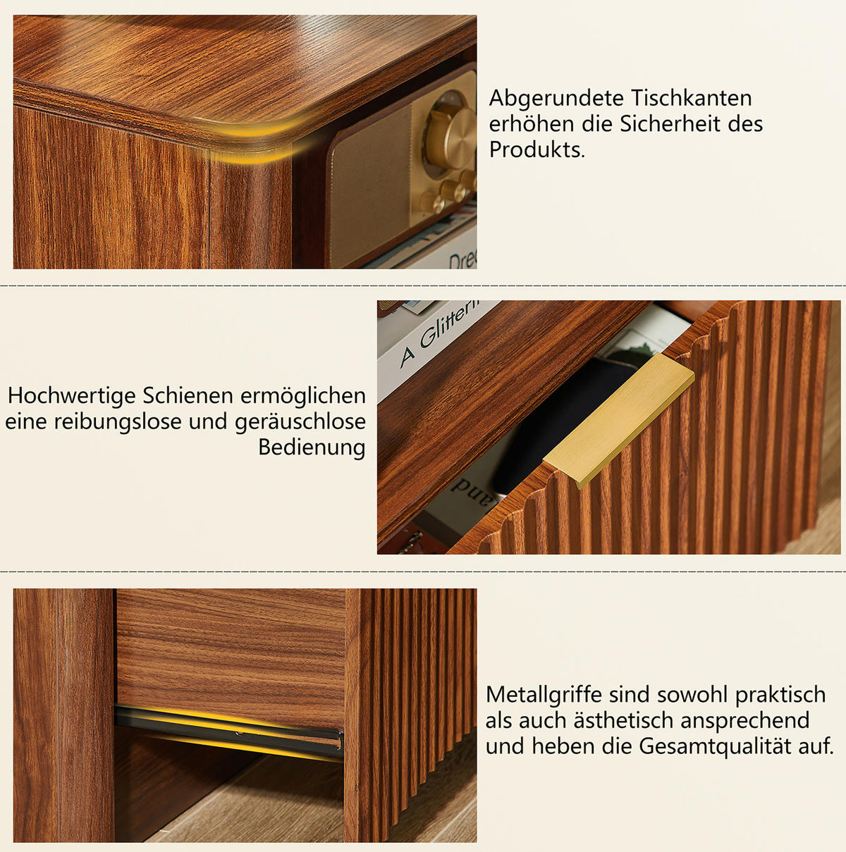 NACHTTISCH 58/60/38 cm Walnuss aus MDF und Spanplatte mit Schublade - Walnussfarben, Holzwerkstoff (58/60/38cm) - OKMYHOME