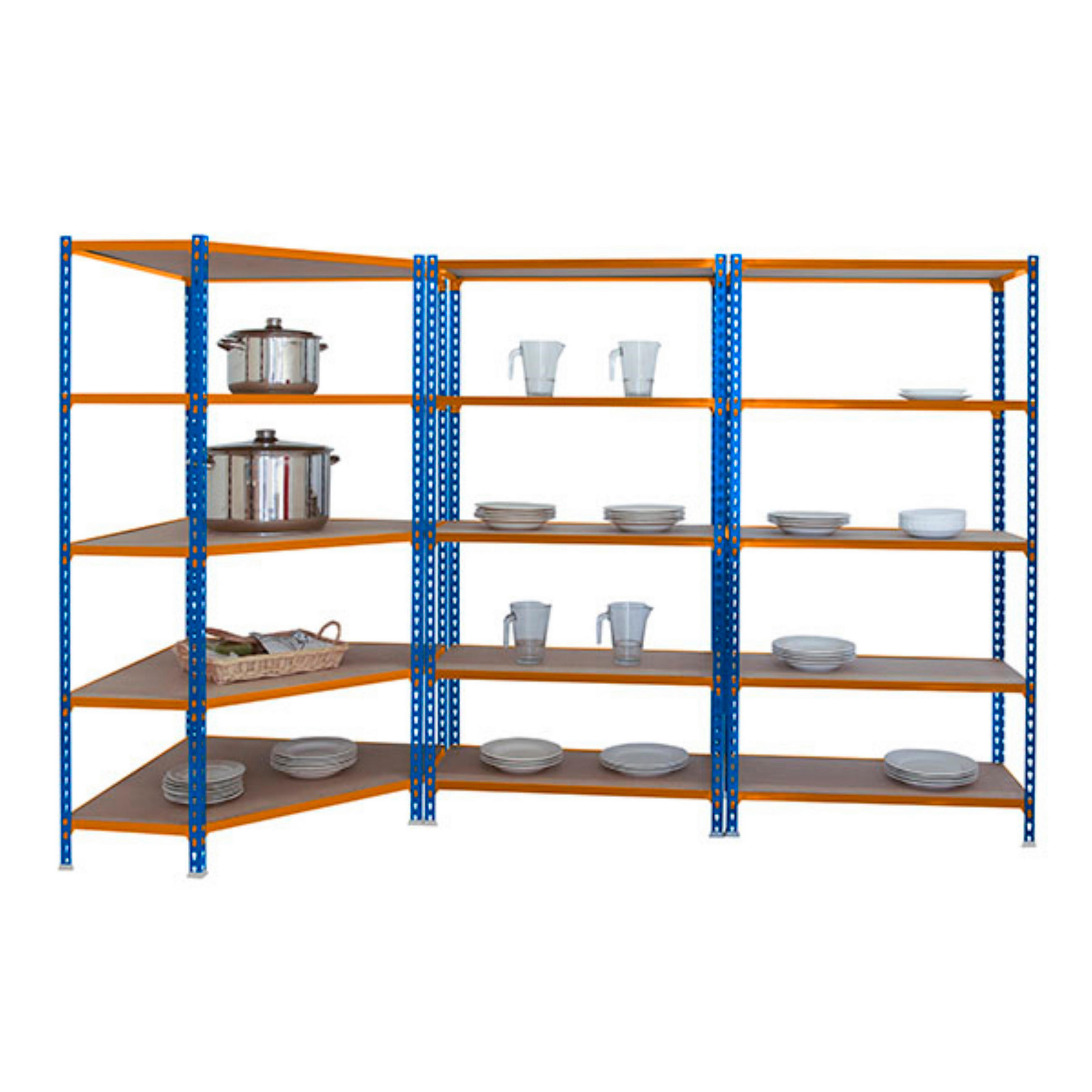 MEGA Deal 1x Eckregal + 2x Schwerlastregal MULI | HxBxT 180x180x40cm | Fachlast 200kg | Blau-Orange - Gelb, Metall (180/180/40cm) - PROREGAL