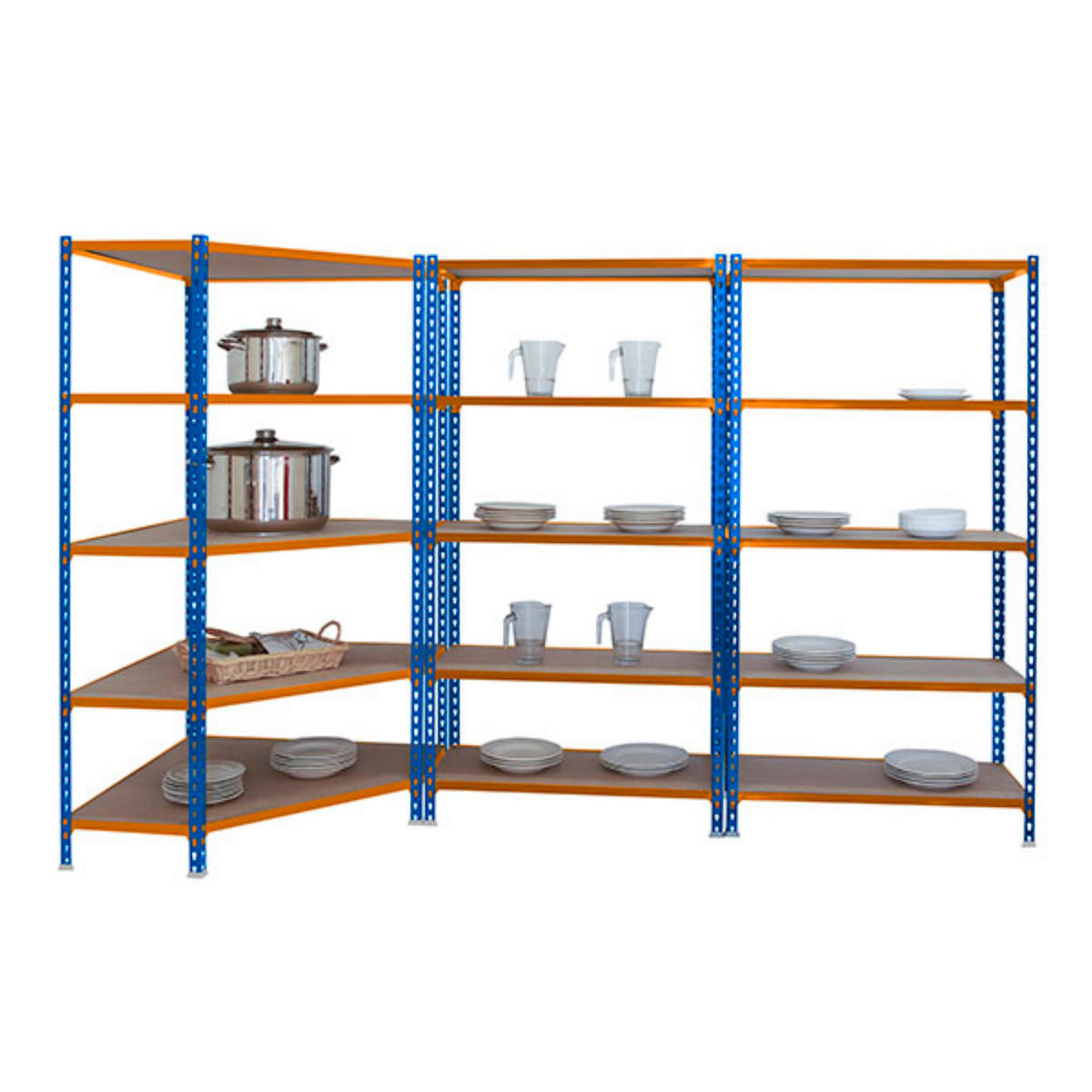 MEGA Deal 1x Eckregal + 2x Schwerlastregal MULI | HxBxT 180x180x50cm | Fachlast 200kg | Blau-Orange - Gelb, Metall (180/180/50cm) - PROREGAL