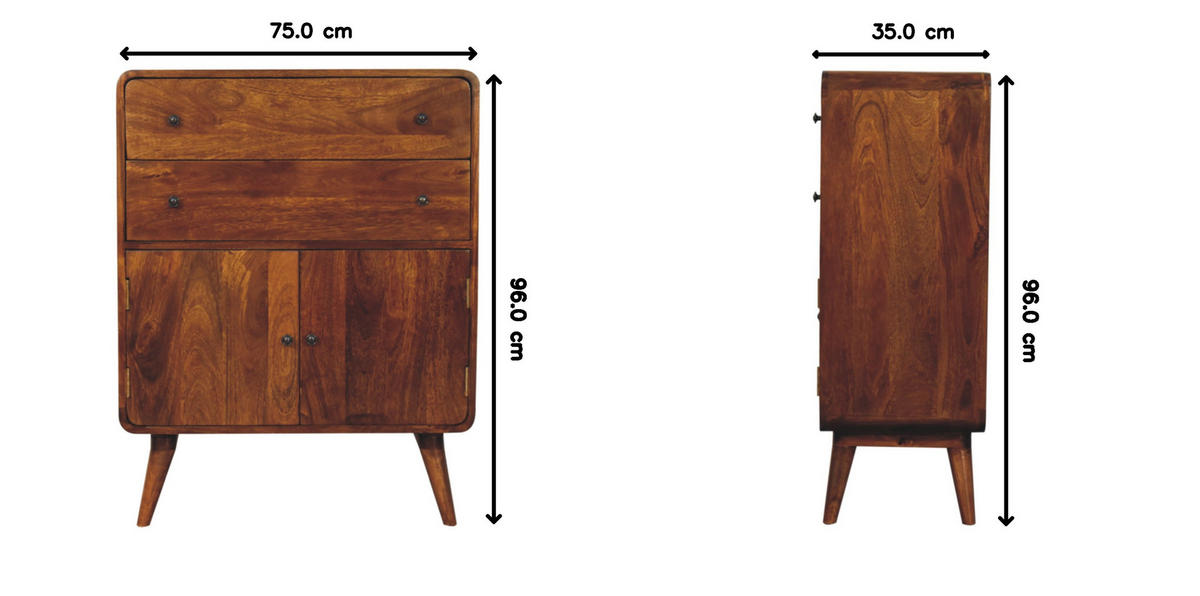 KOMMODE Curved Nordic Charm, Braun - Messingfarben/Braun, Mangoholz/Holz (35/96/75cm) - Artisan Furniture