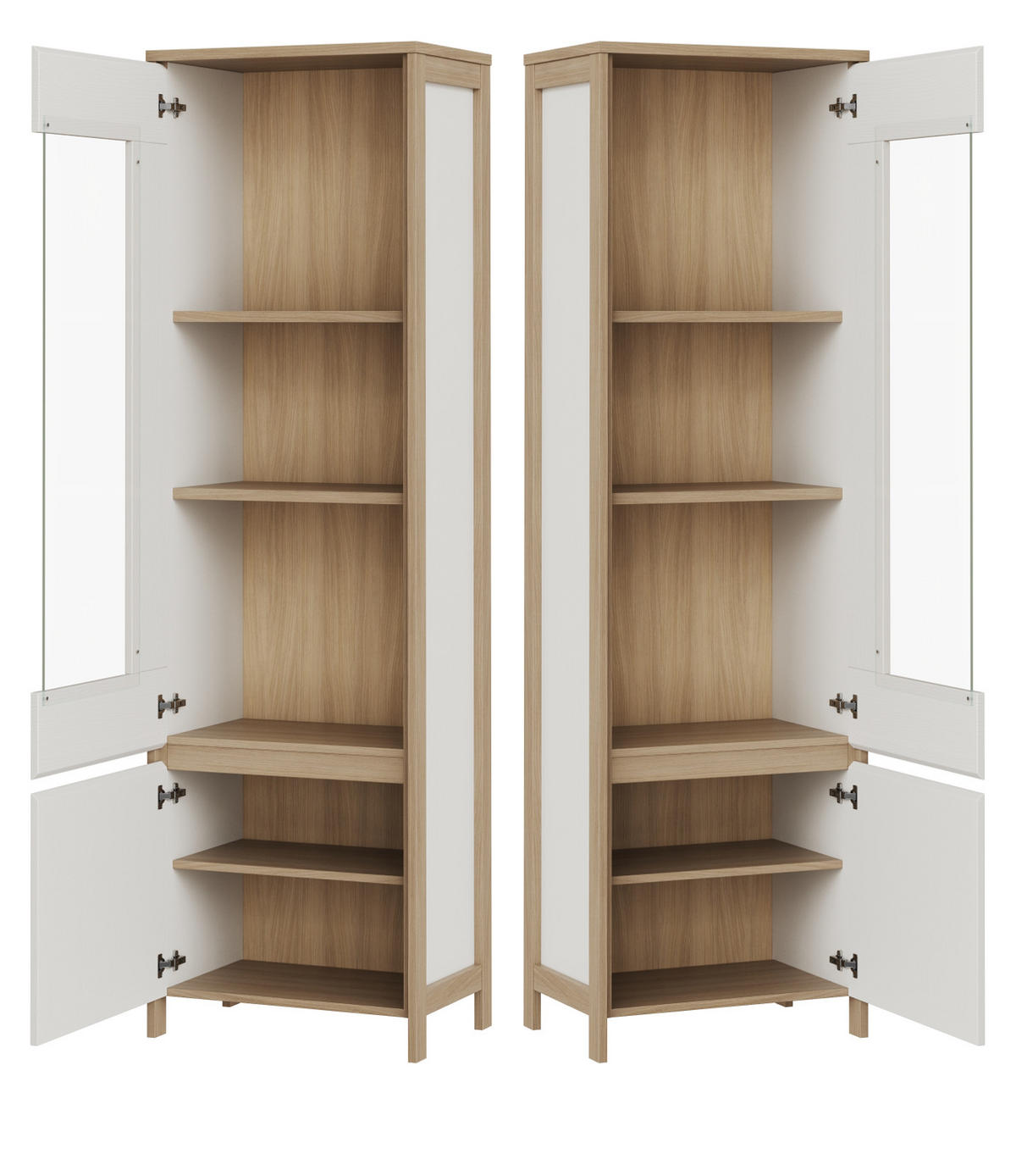 VITRINE in weiß und Eiche Vitrinenschrank skandinavisch 58 x 195 cm, Soft-Close Finnes - Eichefarben/Weiß, Glas/Holzwerkstoff (58/195/39cm) - Furn.Design