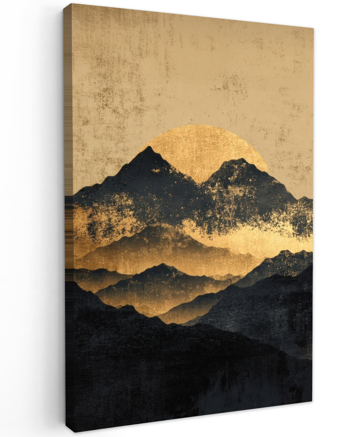 LEINWANDBILD Goldene Berge bei Mondschein Deko Groß 90x140 cm - Goldfarben, Textil (90/140cm) - MuchoWow
