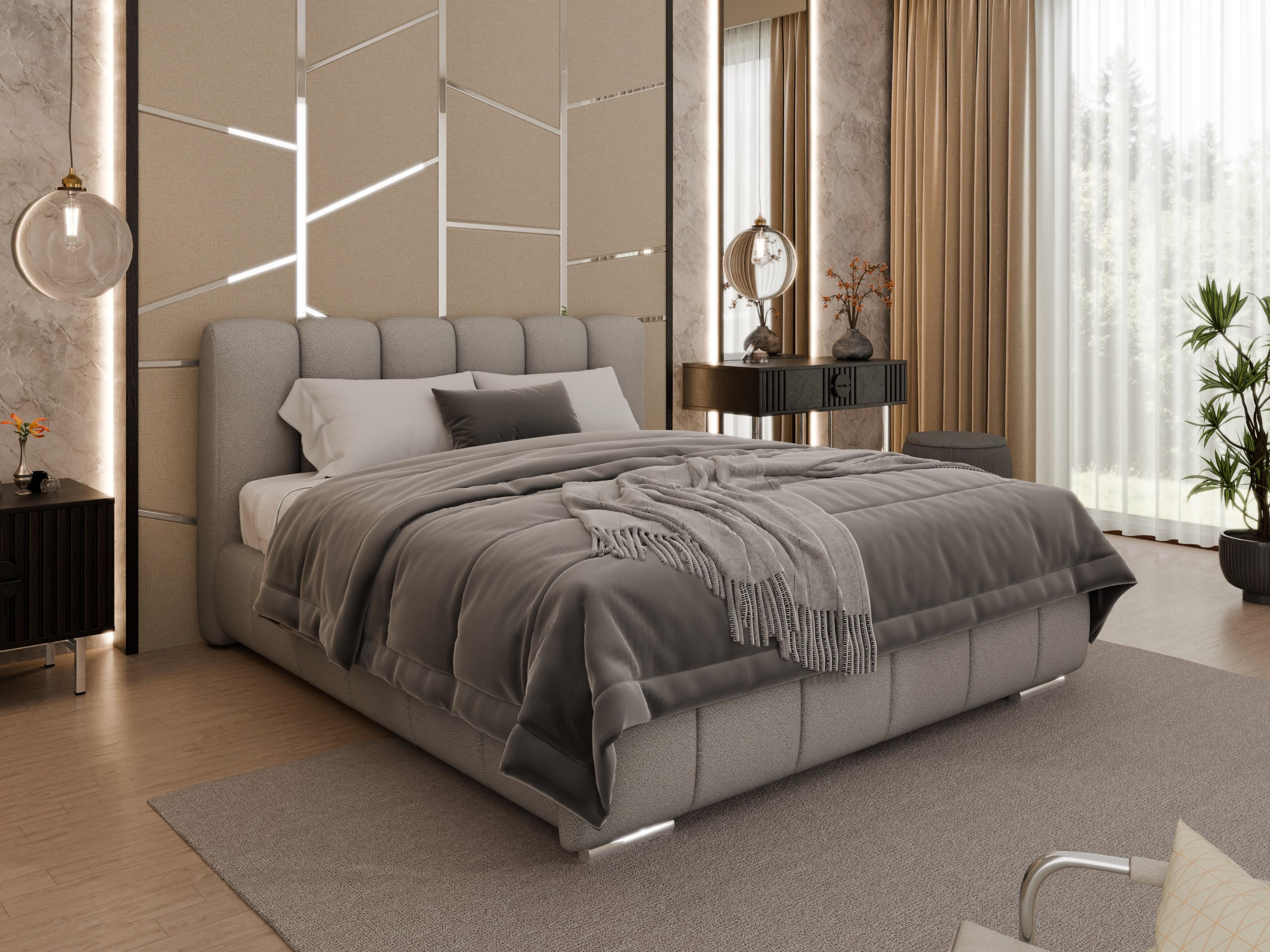 POLSTERBETT Zaira 160 x 200 cm mit Bettkasten und Lattenrost federkernmatratze 18cm - grau - Grau, Holz (160/200cm) - Panda Möbel