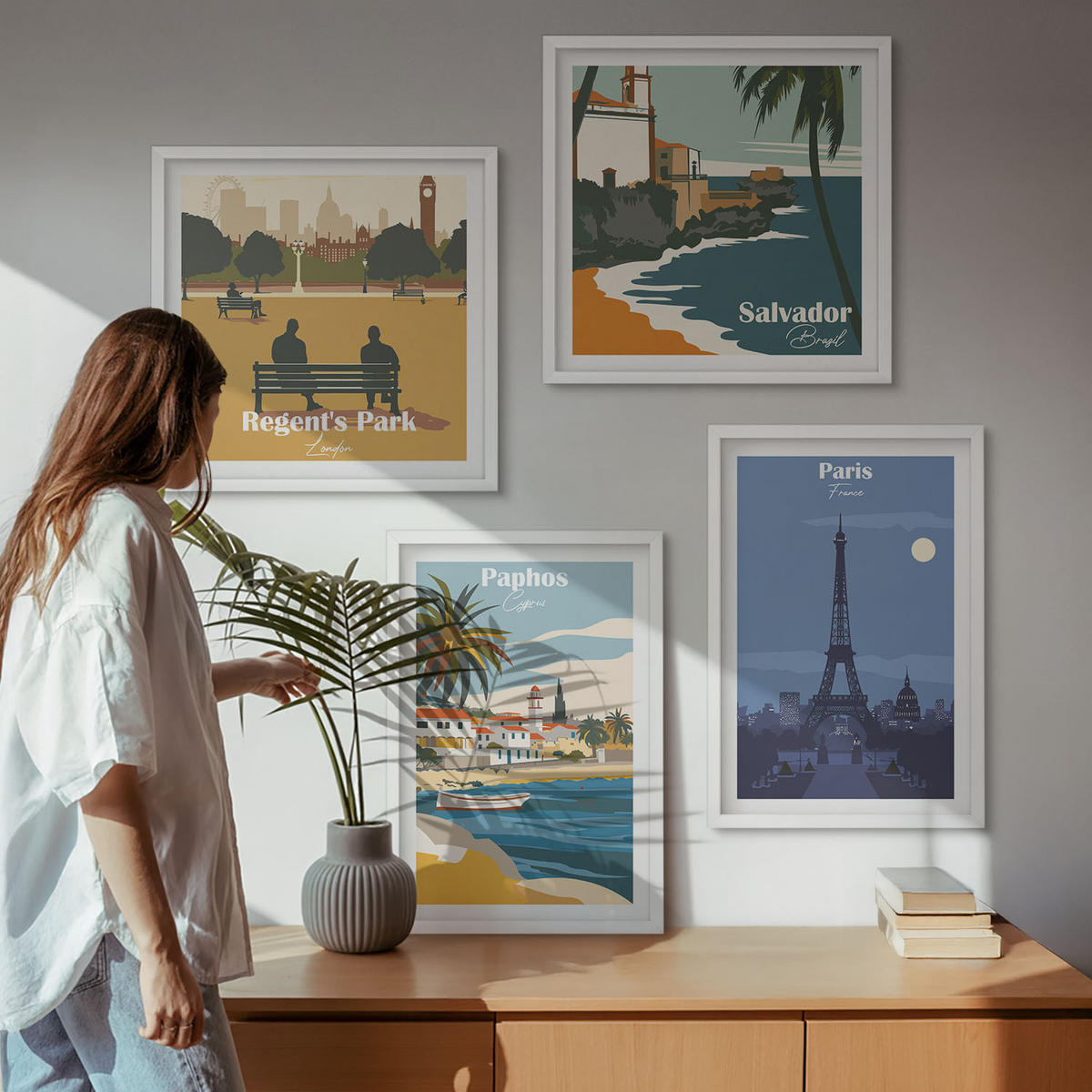 WANDBILDER 4er-Set - 50x50 cm & 40x60 cm Weißer Rahmen - Architektur der Küstenstädte - Weiß, Kunststoff (50/50cm) - ArtPrintCave