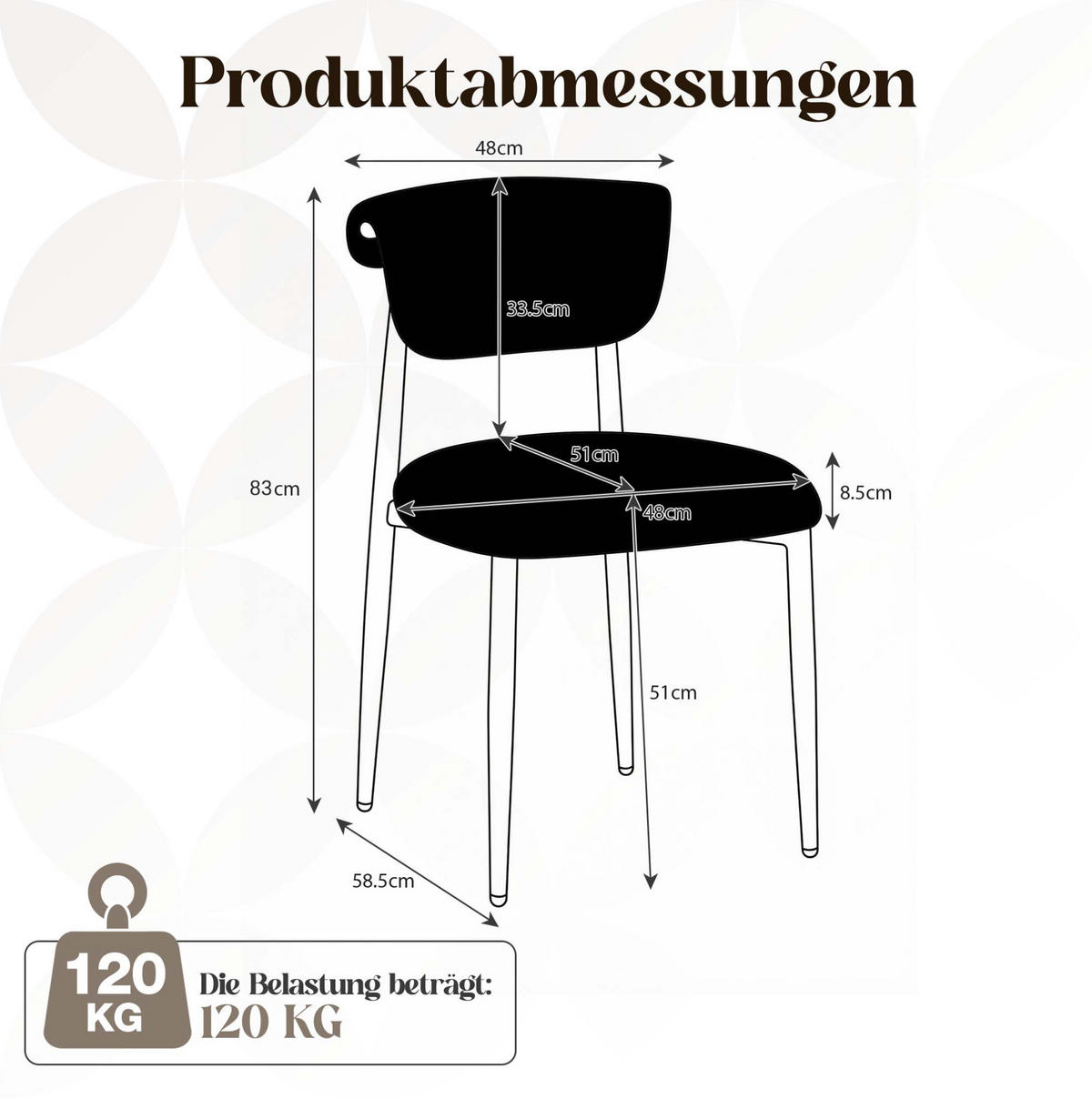 VIERFUSSSTUHL 2er-Set 58,5/48/83 cm Schwarz aus Leinen mit gepolsterter, gebogener Rückenlehne - Schwarz, Textil (58.5/83/48cm) - OKMYHOME