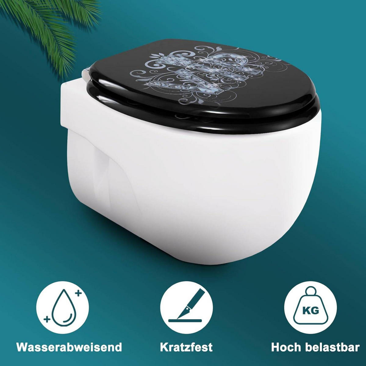WC SITZ Toilettensitz mit Absenkautomatik, Antibakteriell - Schwarz, Holzwerkstoff/Metall (37/2.51/43cm) - Woltu