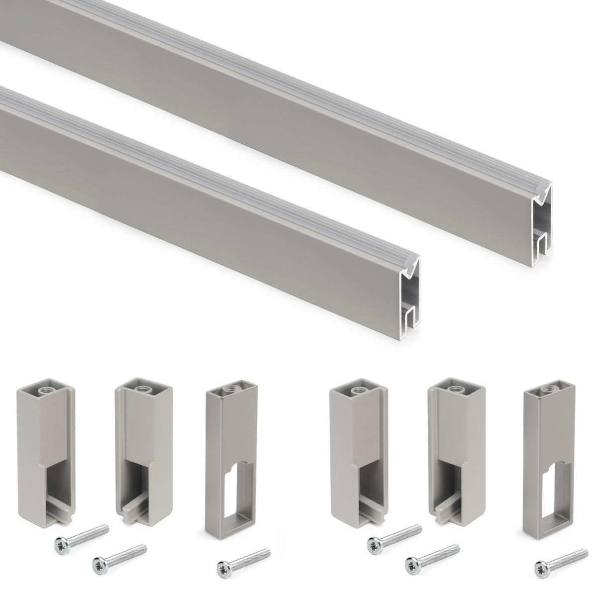 GARDEROBENSTANGEN Luxe, 1,15m mit Halterungen, Aluminium und Kunststoff, Steingrau lackiert 2er-set - Grau, Metall (120cm) - EMUCA