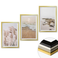 WANDBILDER 3er Set - 40x60 cm Goldrahmen - Strandgras, Wellen, Steine, Boho-Stil - Goldfarben, Kunststoff (40/60cm) - ArtPrintCave