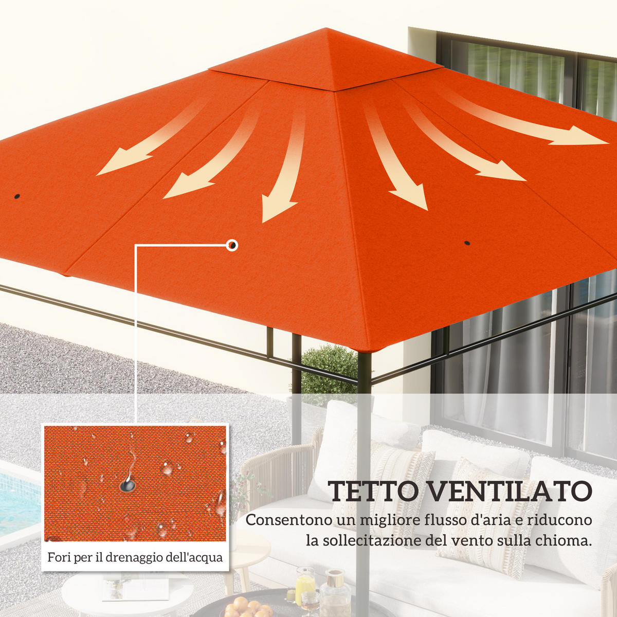 ERSATZDACH, 3x3 m orangefarben für Gartenpavillon, Polyester mit Belüftungslöchern - Multicolor, Textil (298/298cm) - FORIOUS
