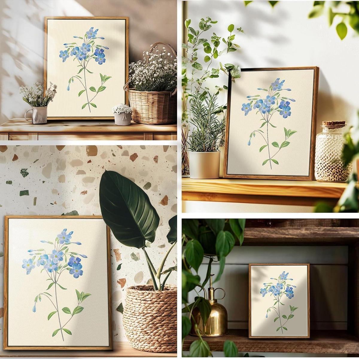 LEINWANDBILD mit Rahmen Blaue Wildblumen 30 x 40 cm - Blau, Holz (30/0.5cm)