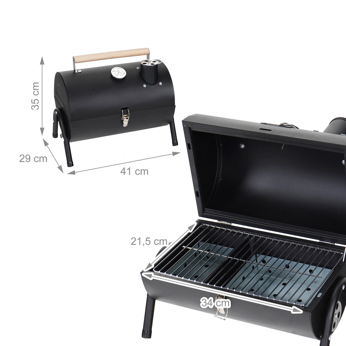 CAMPINGGRILL - Schwarz, Holz/Metall (41/35/29cm) - Relaxdays