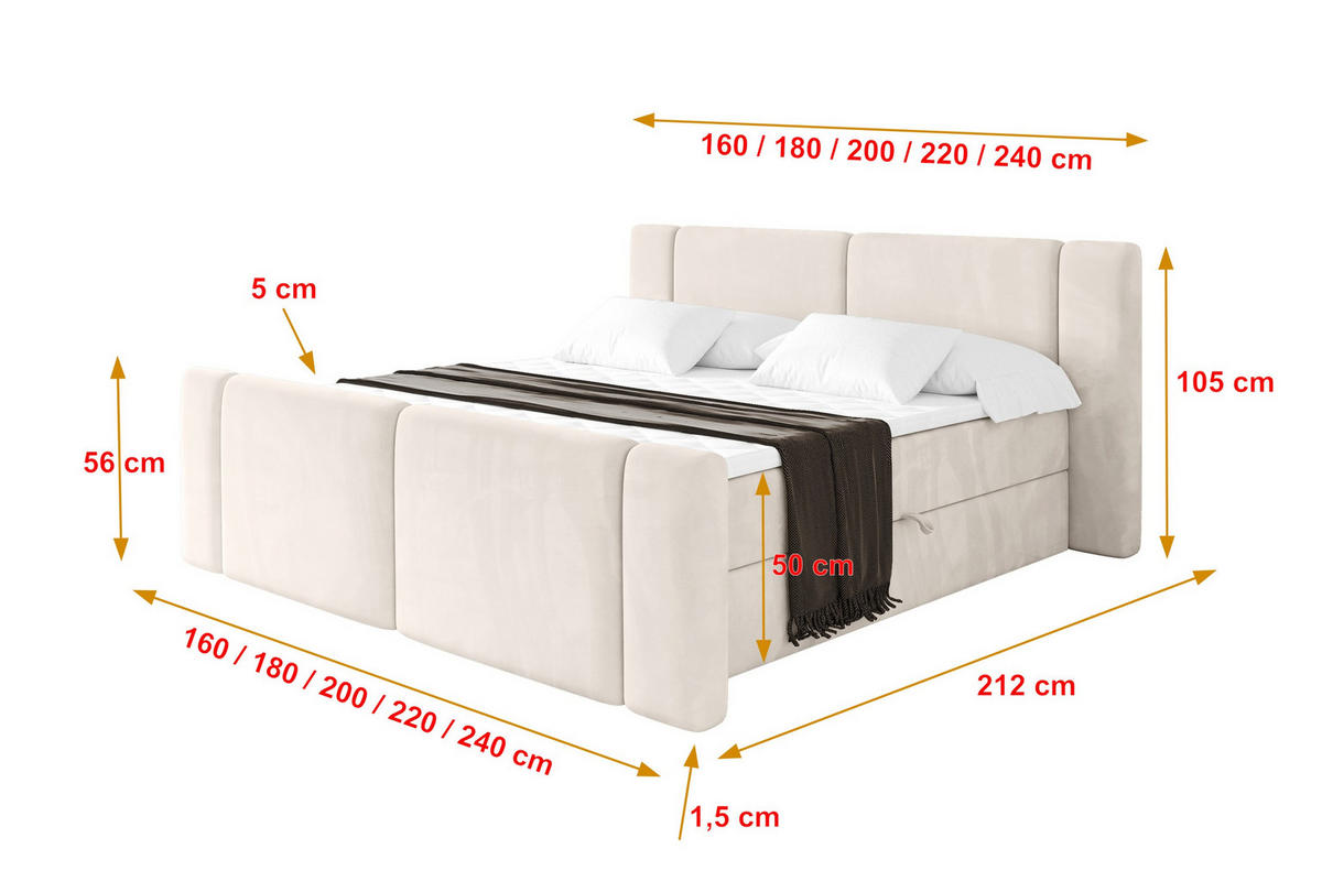 BOXBETT mit Matratze H4 - EVON Zanozek - 140x200 cm Beige - Beige, Holzwerkstoff (140/200cm) - ALTDECOR