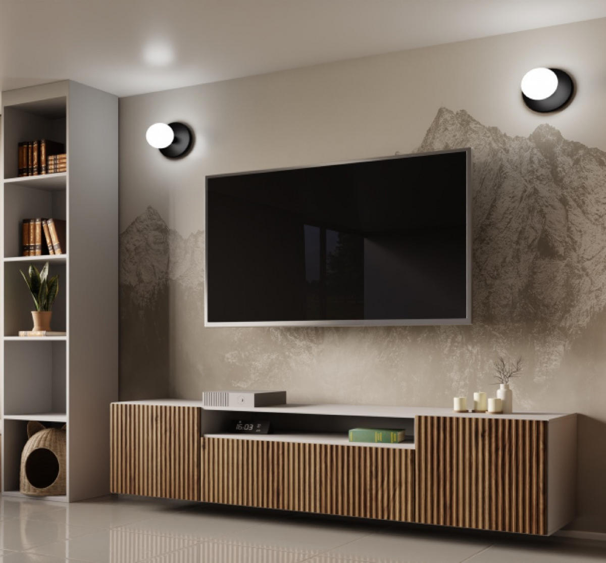 TV-LOWBOARD Weiß NOELI Hängend Mit Gerillten Fronten Für Fernseher - Braun, Holzwerkstoff (200/40/41cm) - Sepro Meble