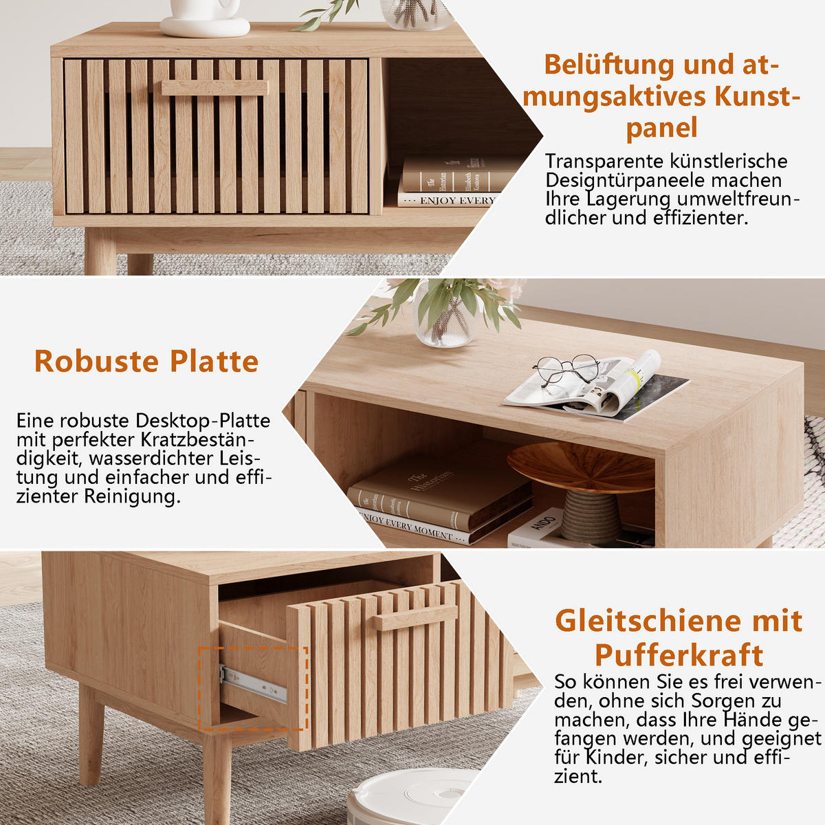 COUCHTISCH 100x50 cm mit Schublade & Ablage, Modern - Naturfarben, Metall (50/100/43cm) - EuroLiving