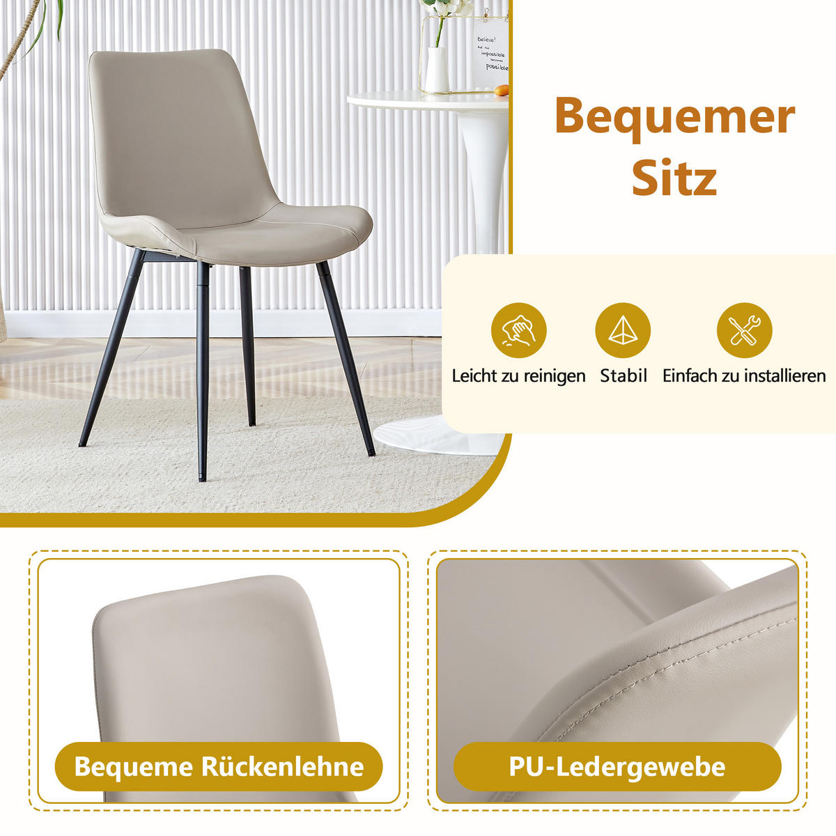ESSGRUPPE DE-39360 5-teilig, mit Ablagefach und 4 PU-Sesseln Warmgrau - Grau, Holzwerkstoff (160/76/90cm) - ComfortXL